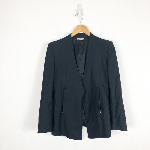 Helmut Lang Black Single Button Collarless Blazer Size 6 2000s Wool Quiet Luxury - Picture 11 of 13